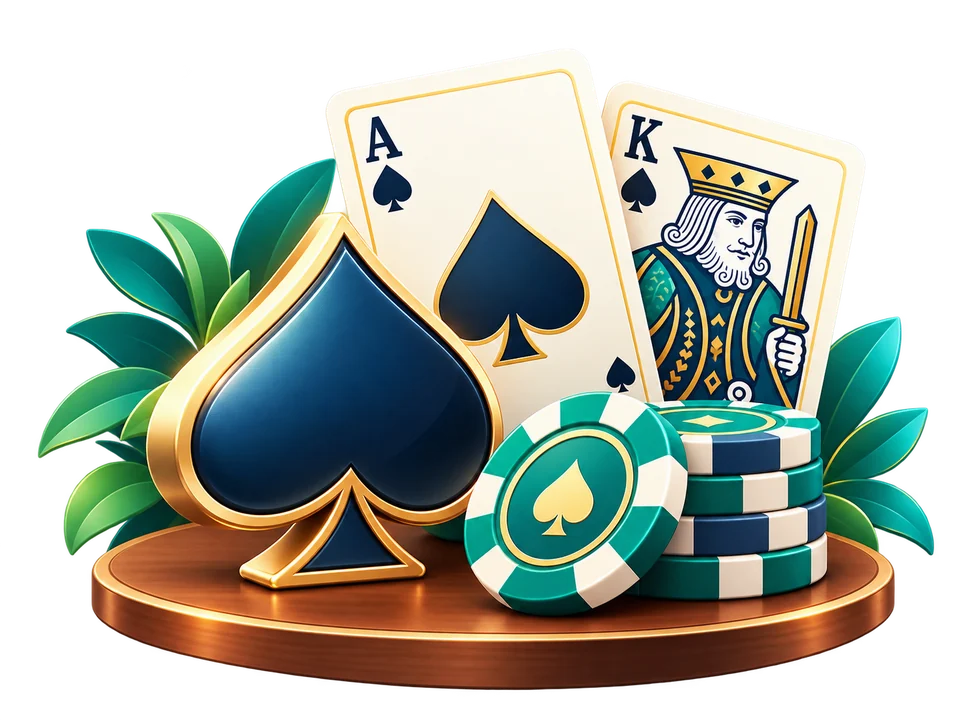 Stylized playing cards, spade and game chips